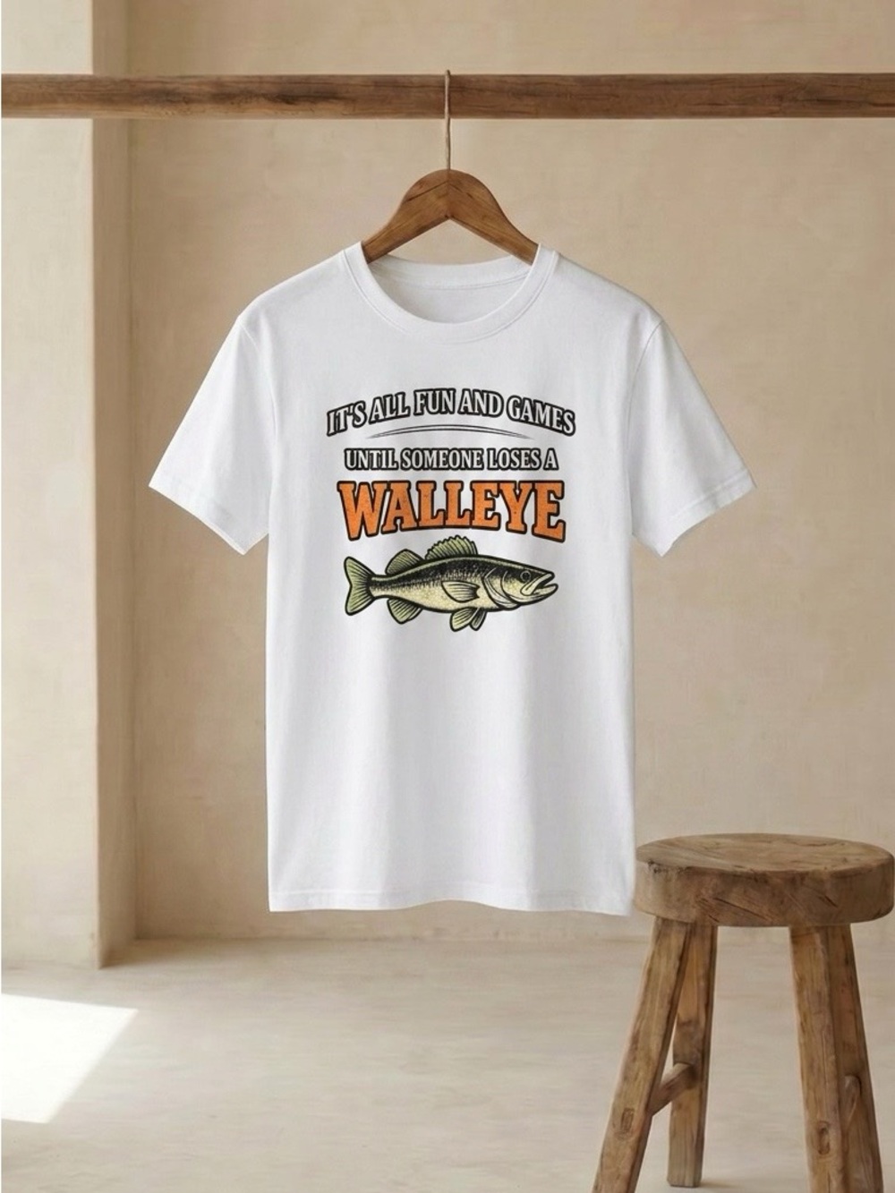 Gildan White Short-Sleeve 'Walleye' Fishing Tee with Orange and Green Print - Picture 2 of 3